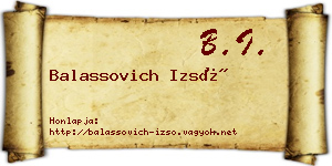 Balassovich Izsó névjegykártya